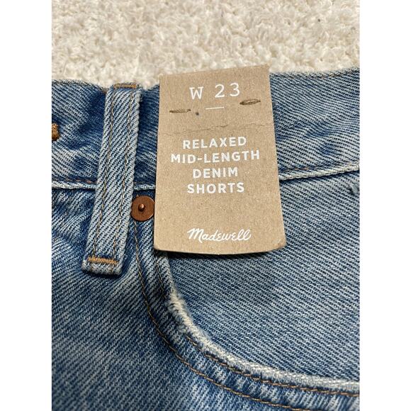 NWT Madewell Women's Size 23 Relaxed Ripped Mid Length Denim Shorts Blue - Picture 6 of 10